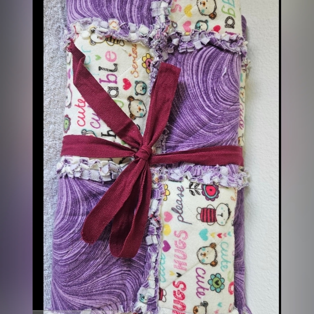 *NEW* Handmade Super cute huggable purple baby rag quilt blanket  set of 3